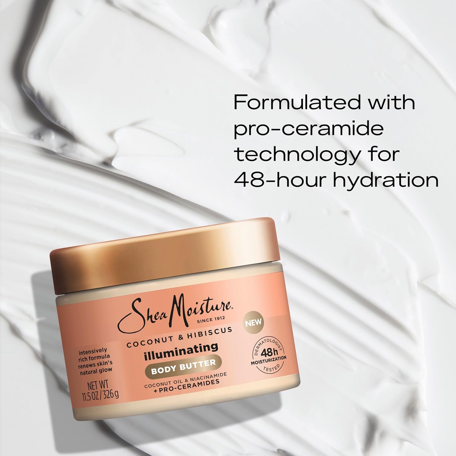SheaMoisture Illuminating Body Butter with Coconut & Hibiscus, Niacinamide and Pro-Ceramides, Renewing Skin’s Natural Glow, 48H Moisturizing 11.5 oz - Image 4