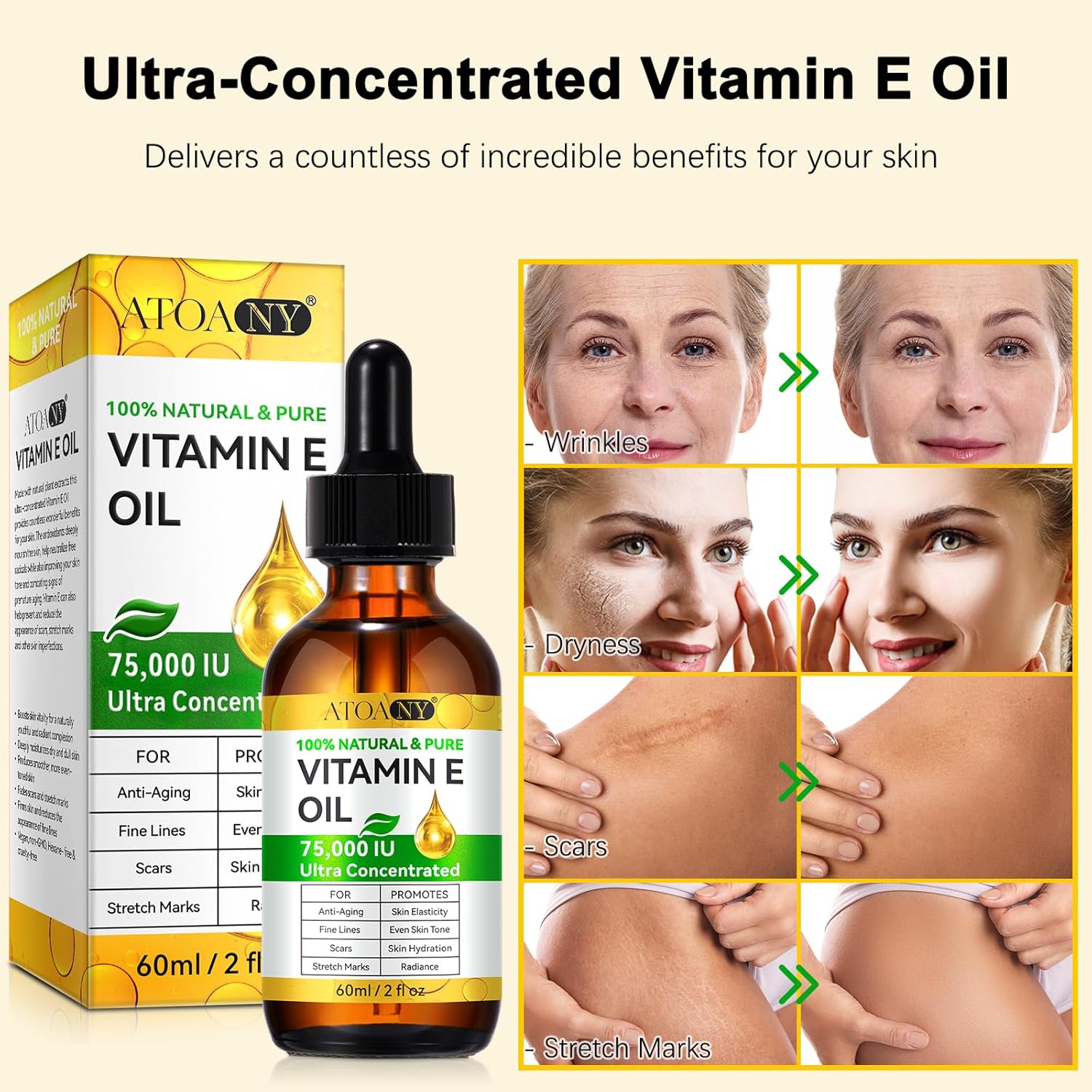 Vitamin E Oil 75,000 IU for Skin and Scars, Moisturizing Radiant 2 Piece Set - Image 3