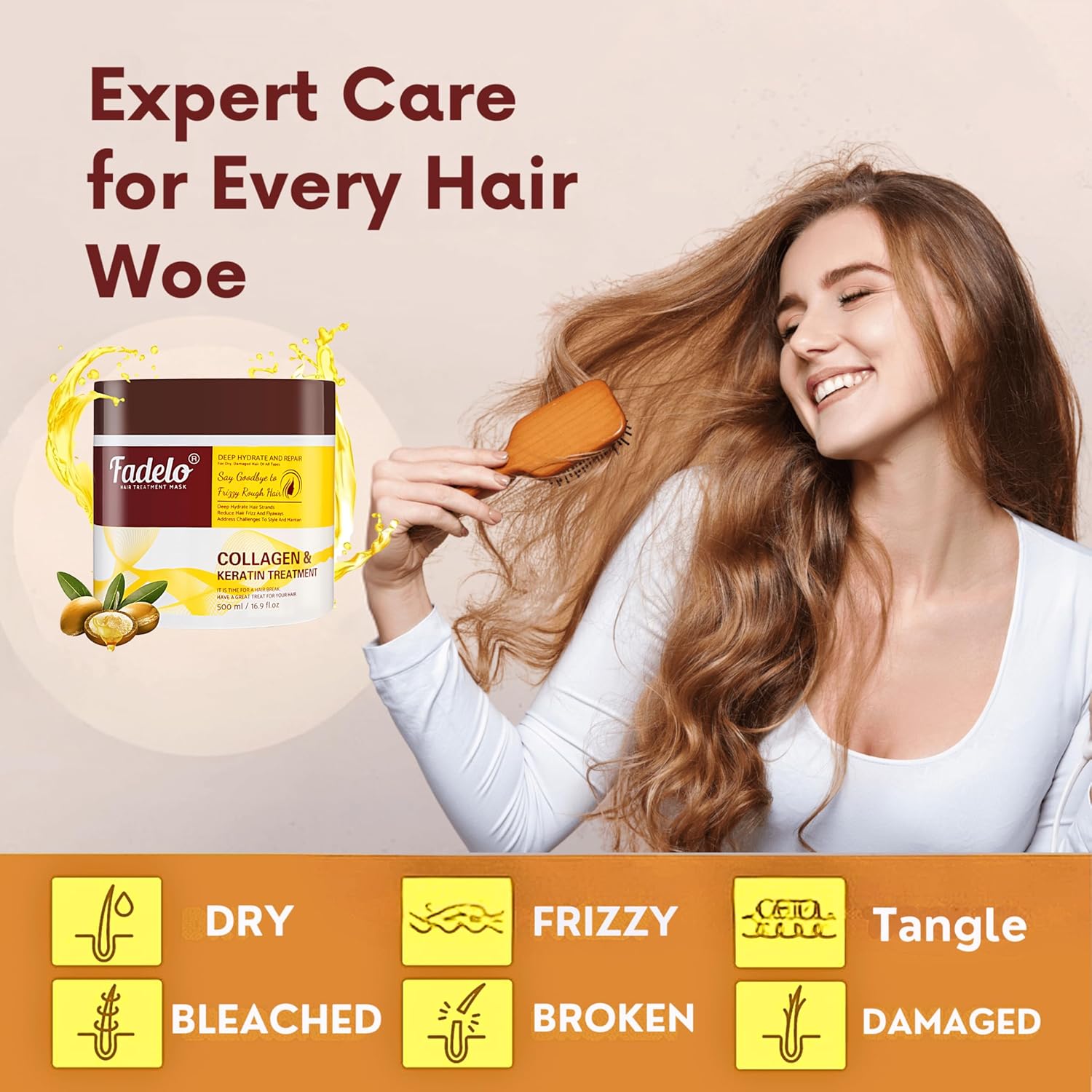Collagen+Keratin Hair Mask - Deep Repair for Damaged Hair with Argan Oil and Vitamin E - Hydrating Treatment for Dryness and Damage-500 ml (Refreshing), Yellow (16.9 Fl Oz (Pack of 1), Floral) - Image 6