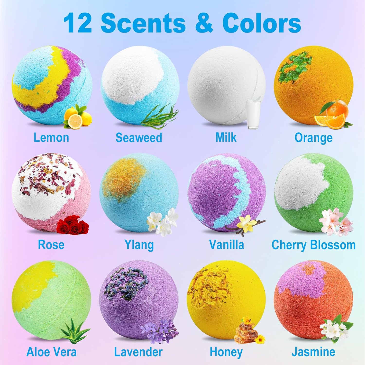 12Pcs Bath Bombs Gift Set, Fizzy Bubble Organic Bath Bomb for Kids Women Men, Handmade Natural Vegan Bath Bomb with Different Organic Essential Oils, Perfect for Bubble and Spa Bath - Image 4