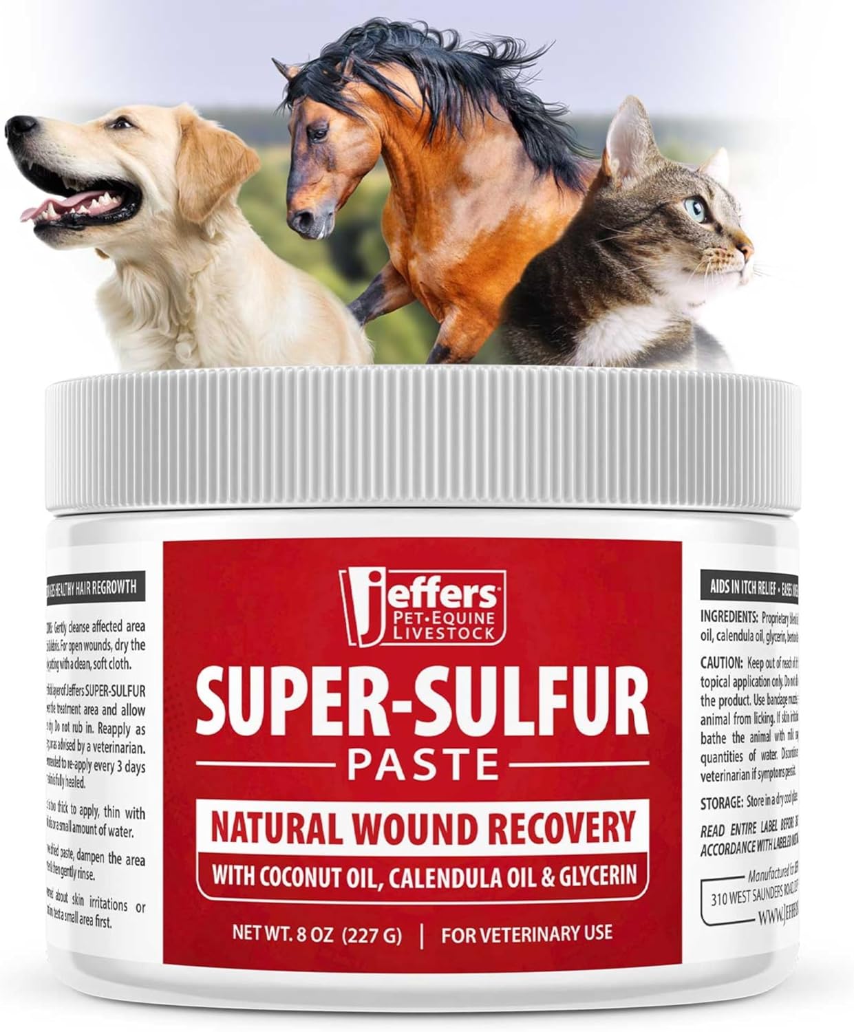 Jeffers Super Sulfur Healing Paste – Natural Skin & Wound Care for Horses, Dogs, Cats & Livestock – Soothing Sulfur Based Formula with Calendula, Bentonite Clay & Coconut Oil – 8 oz