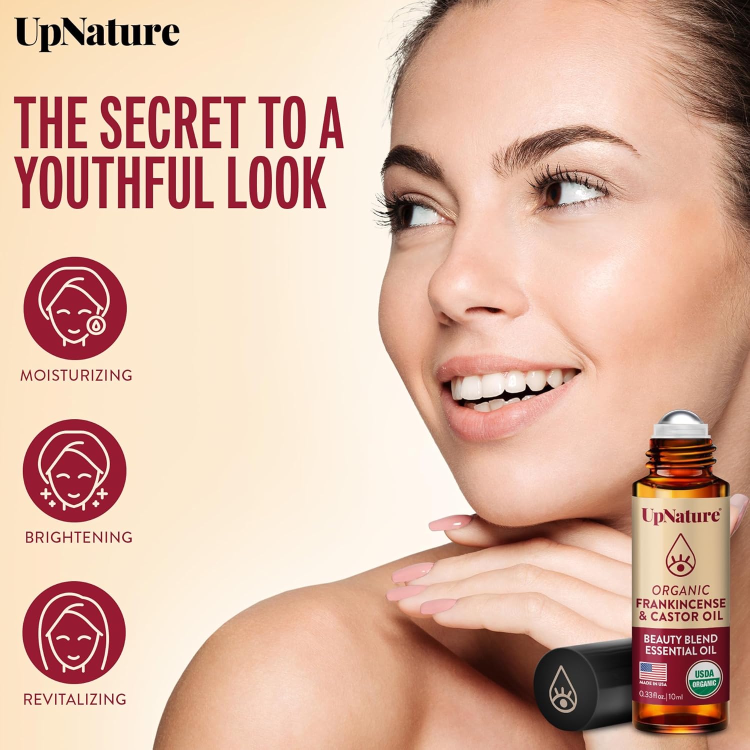 UpNature Beauty Essential Oil Blend Roll On - 100% Organic Castor Oil & Frankincense for Face - Wrinkles Dark Circles Under Eye Roller Ball Rollerball - Image 2