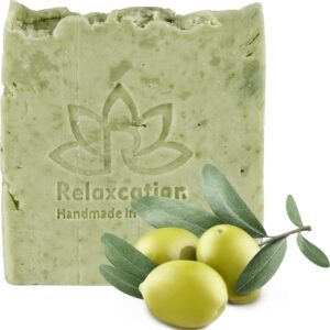Relaxcation Organic Olive Soap Bar with Organic Olive Oil and Leaves - Anti-aging and Antioxidant Natural Cold Process Soap Handmade in USA