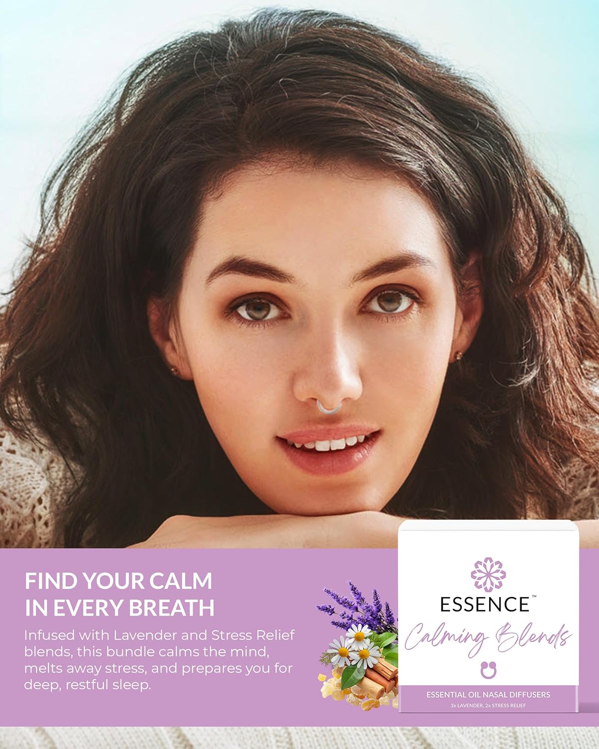 Essence Nasal Diffuser Calming Bundle – Aromatherapy Essential Oil Silicone Nose Rings for Stress & Sleep Support – Wearable Lavender & Stress Relief Blends for Relaxation & Nighttime Use - Image 2