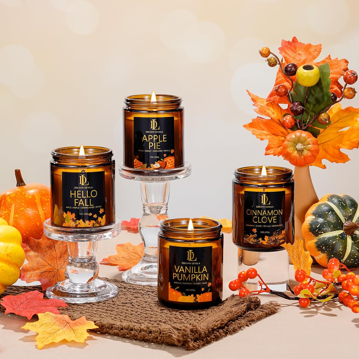 Winter Candle Set, Candles for Home Scented, 4 Pack Soy Candle, Holiday Gift for Women Men, Winter Scents of Cinnamon Clove/Vanilla Pumpkin/Apple Pie/Hello Fall - Image 5