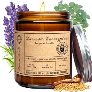 Scented Candles - Lavender Eucalyptus Candles for Home Scented, 7oz Soy Wax Aromatherapy Candle for Stress Relief and Relaxation Anxiety, Non Toxic, Birthday Gifts for Women Men, Mothers Day Gifts
