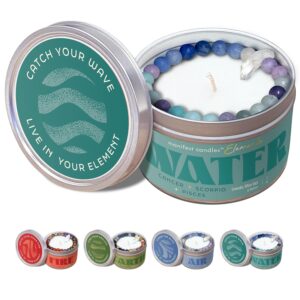 Zodiac Water Pisces Cancer Scorpio Gifts for Women, 45 Hour Burn, Zodiac Astrology Gifts Meditation Candle Healing with Crystals, Spiritual Manifestation Crystal Candle Healing Stones Bracelet