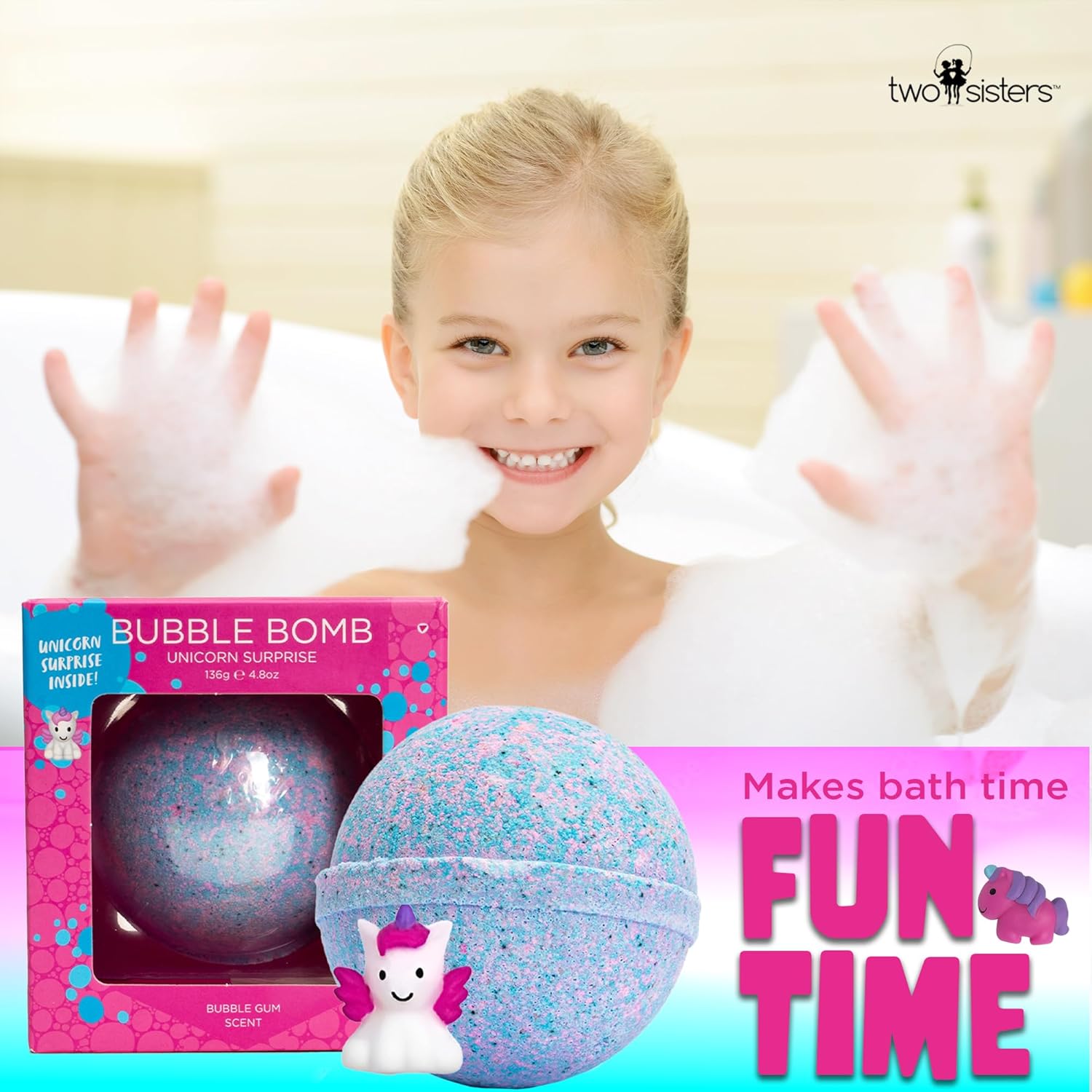 Unicorn Bath Bomb for Girls with Surprise Squishy Toys Inside by Two Sister - Large Bubble Bombs for Kids - Moisturizes Dry Sensitive Skin, Releases Color, Scent, Bubbles - Ideal Gift by Two Sisters - Image 3