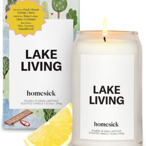 Homesick Scented Candles for Home (Lake Living) - 13.75 oz Long-Lasting Soy Wax Blend Jar Candle Gifts for Women & Men, 60-80 Hours Burn Time - Notes of Fresh Mineral Springs, Water Lotus & Pine