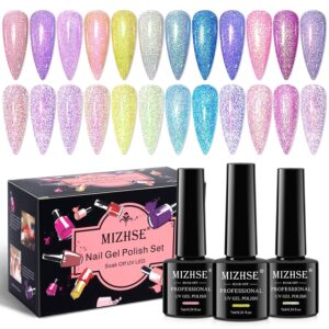 MIZHSE Reflective Glitter Gel Nail Polish 7ML Sparkle Unicorn Pink Blue Diamond Manicure Set Soak Off Nail Art Gel Polish 12PCS