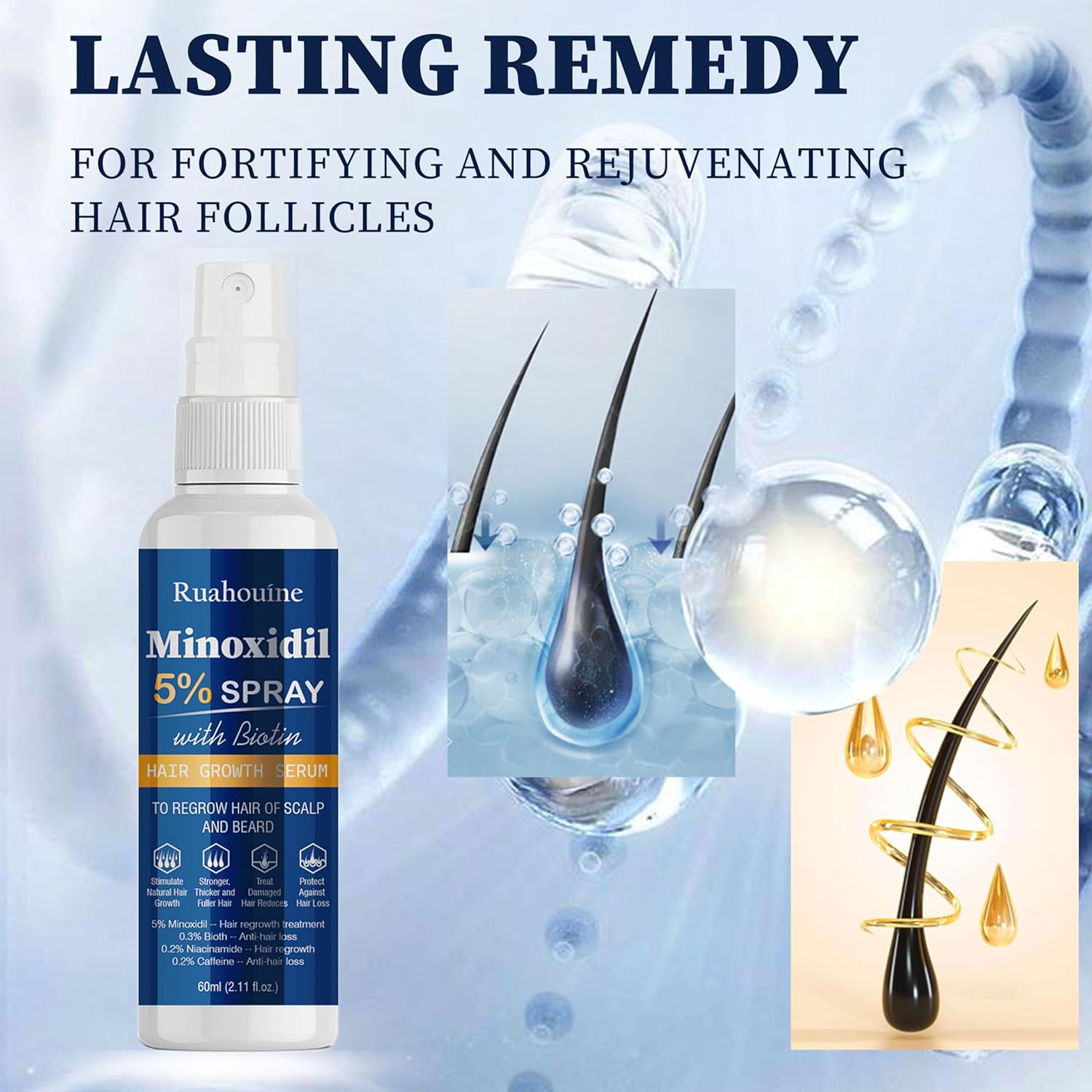 5% Minoxidil Hair Growth Spray with Brush for Women & Men, Minoxidil Biotin for Men Beard, 60ml / 2.11 fl.oz - Image 7