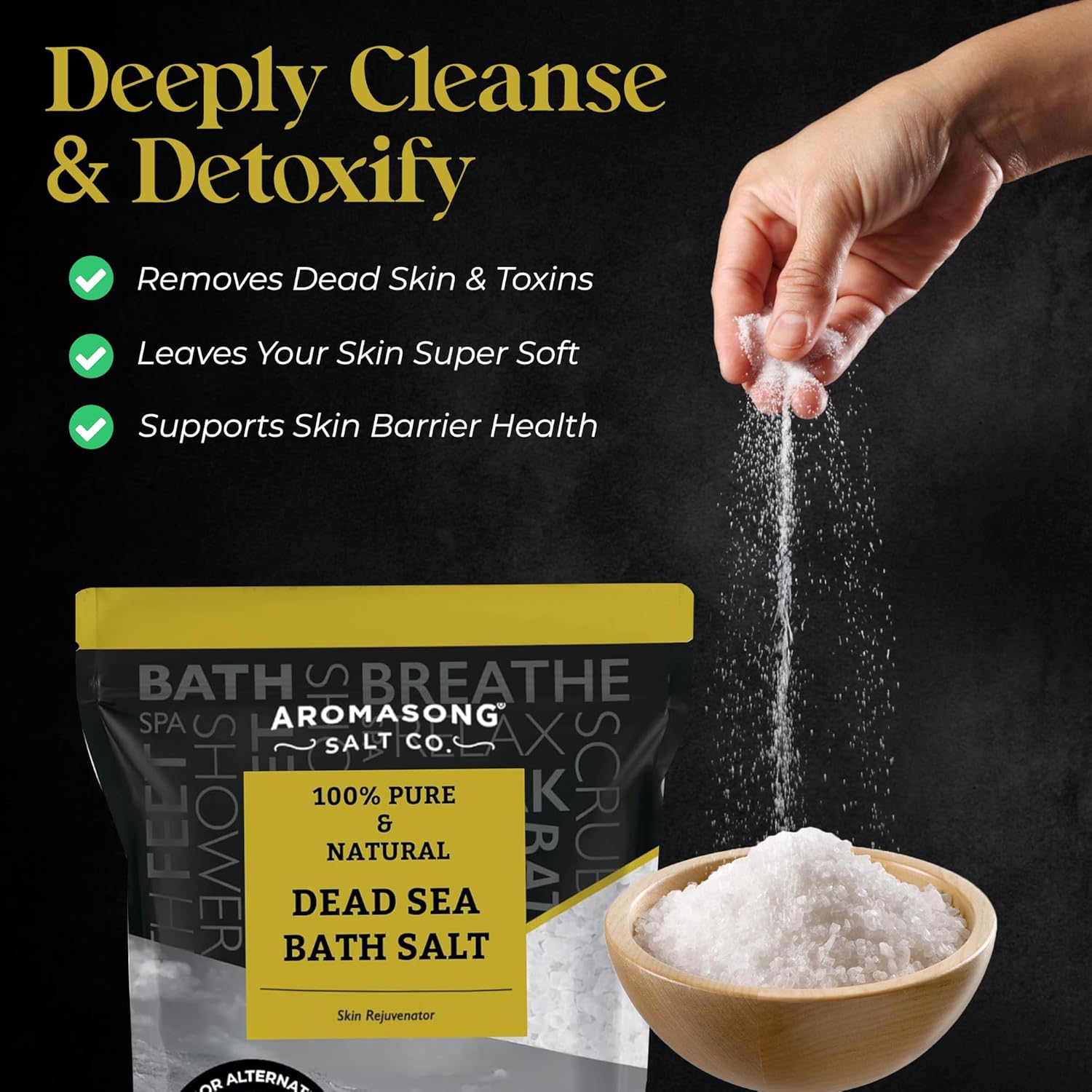 Aromasong Dead Sea Salt - Spa Bath Salt - 19 Lbs Fine Grain Bulk - 100% Pure - Better Absorbing Than Epsom Salt - Soak for Women & Men for Skin Issues and to Relax Tired Muscles - Resealable Pack. - Image 4