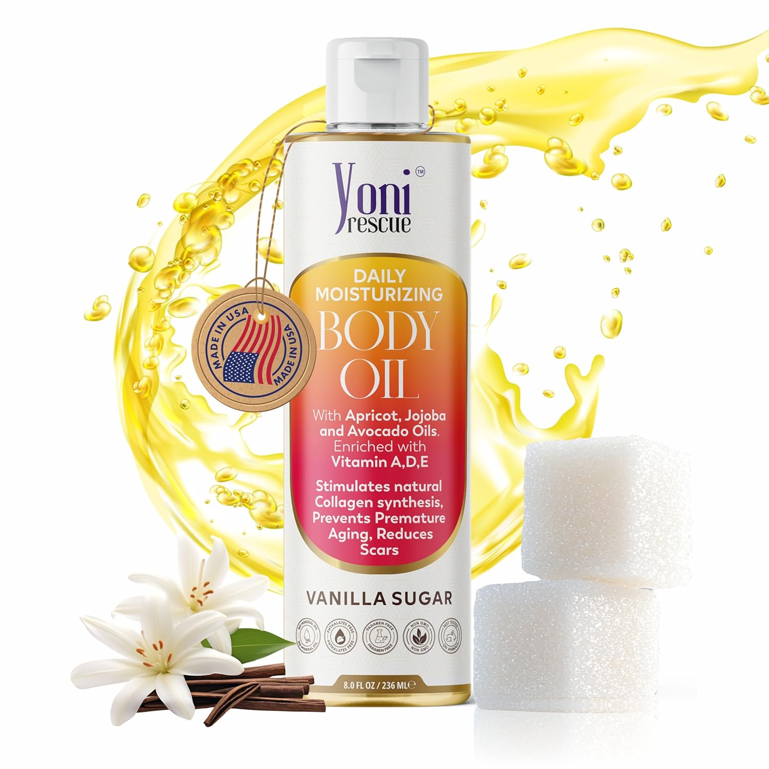Nourishing Vanilla Body Oil 8oz Daily Skin Moisturizer with Apricot Jojoba Avocado Vitamin E - Image 2