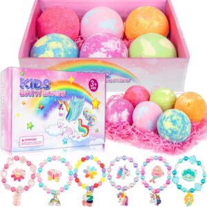6 Large Bath Bombs for Kids Girls, Bath Bombs with Surprise Inside Natural Organic Bubble Bath Set with Bracelets Rings Toys Handmade Bathbombs Gifts for Christmas Basket Stuffer Easter Valentines Day