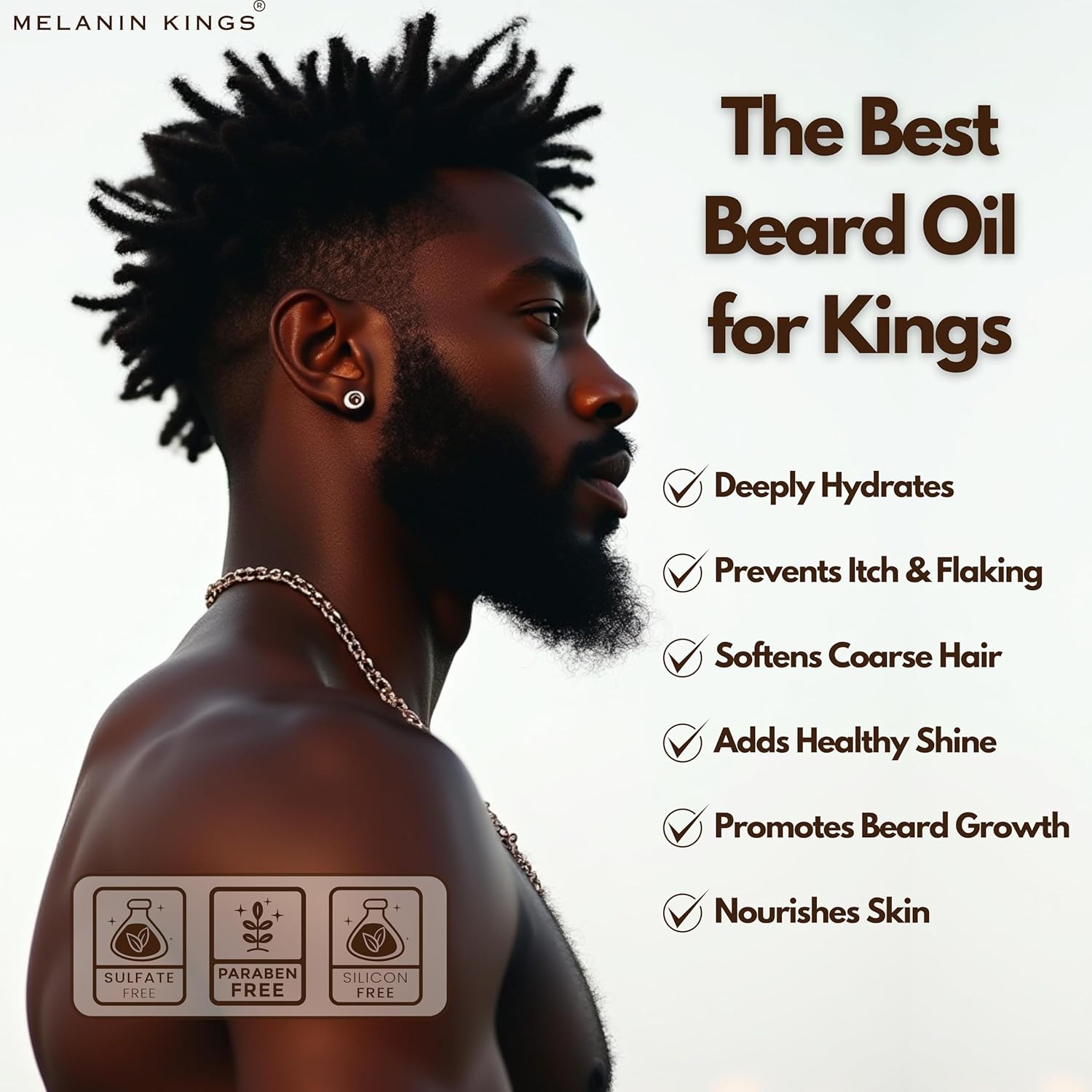 Melanin Kings Beard Oil for Black Men - Specialized formula for Black Men - With ancient African Ingredients - 100% Natural Ingredients - 2fl. Oz. - Kenyan Sandalwood Scent - Image 5