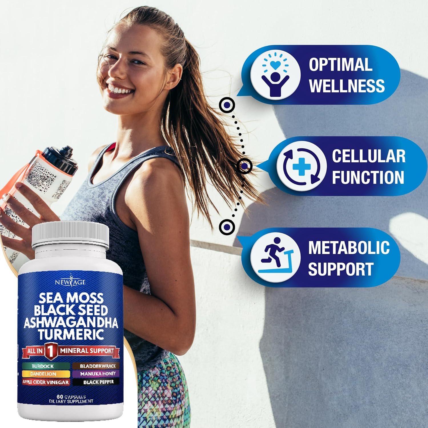 NEW AGE 60 Capsules Sea Moss Supplement with Black Seed Oil, Ashwagandha, Turmeric - Image 2