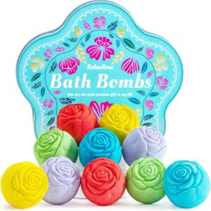 Bath Bomb Gift Set for Women – 10 Pack Handmade with Natural Essential Oils, 5 Aromatic Scents, Relaxing Rose Bubble Bath, Self Care Birthday & Summer Gifts for Mom, Wife, and Her