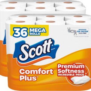 Scott ComfortPlus Toilet Paper, 36 Mega Rolls, 310 Sheets per Roll, Septic-Safe, 1-Ply Toilet Tissue