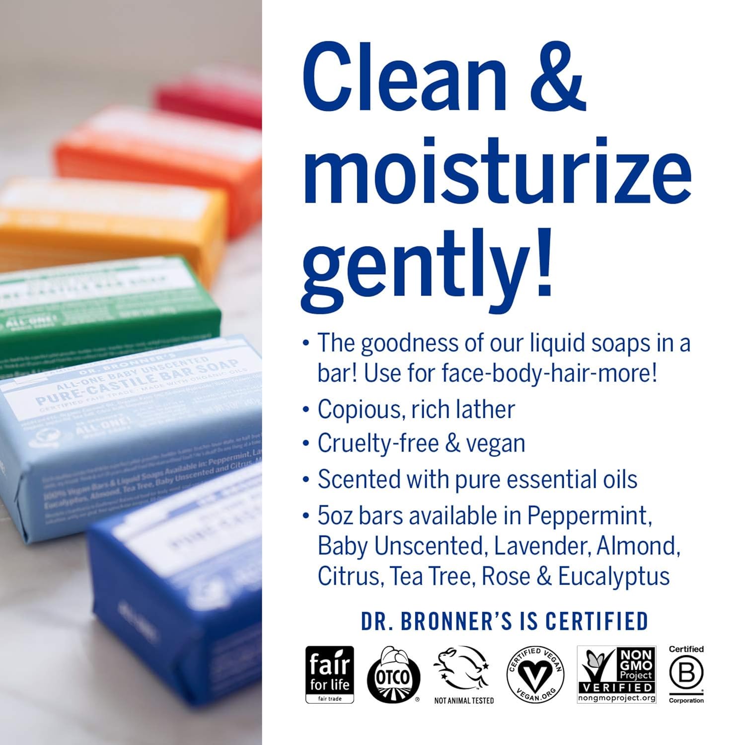Dr. Bronner's 2-Pack Almond Pure-Castile Bar Soap 5 oz Gentle for Face, Body, Hair - Image 5