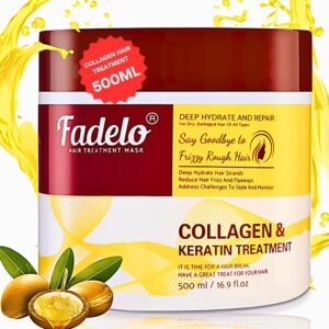 Collagen+Keratin Hair Mask - Deep Repair for Damaged Hair with Argan Oil and Vitamin E - Hydrating Treatment for Dryness and Damage-500 ml (Refreshing), Yellow (16.9 Fl Oz (Pack of 1), Floral)