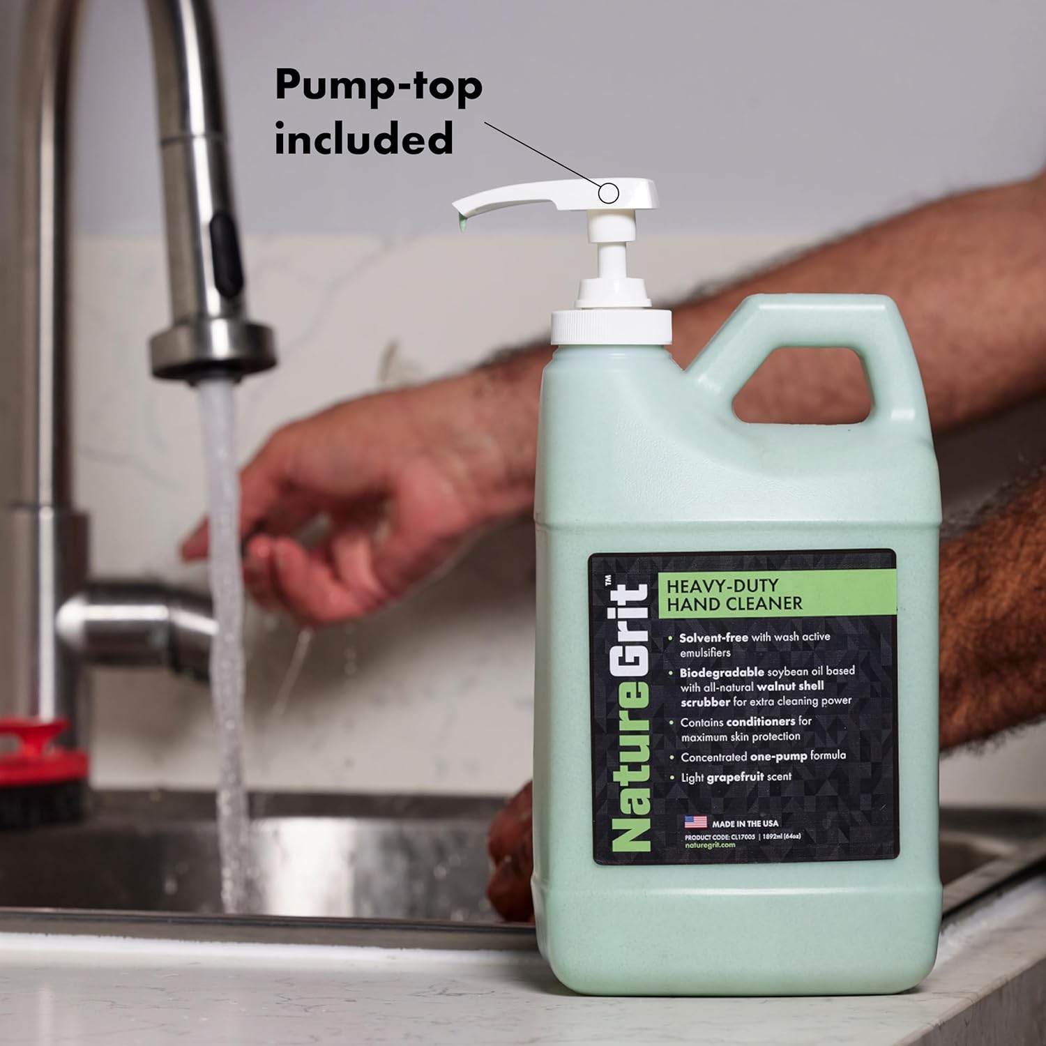 โ Heavy Duty Industrial Hand Cleaner Pump-top โ Walnut Shell Conditioners for Skin Protection for Auto Mechanics, Manufacturing, and Anyone with Working Hands (1) - Image 3