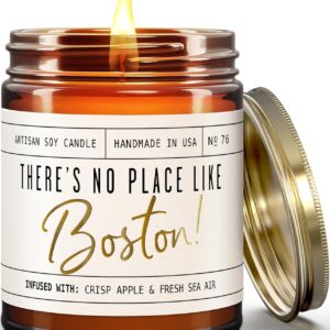 Boston Gifts, Boston Decor for Home - 'There's No Place Like Boston Candle, w/Wood, Sage & Sea Salt I Boston Souvenirs I 9oz Jar, 50Hr Burn, Made in USA
