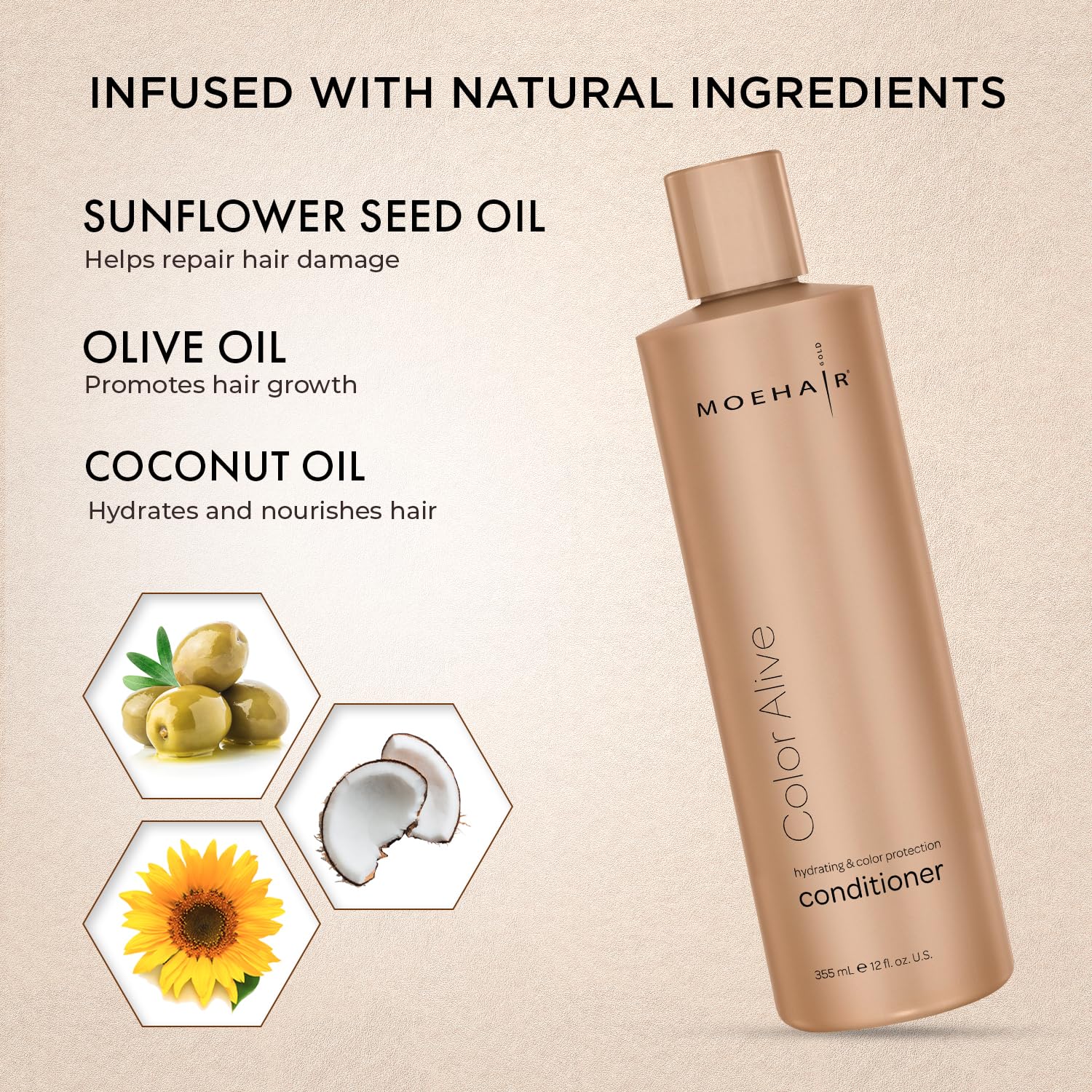 MOEHAIR Color Alive Conditioner | Hydrating & Nourishing | Conditioner for Color Treated Hair | Paraben & Sulfate-Free Conditioner | Reduces Scalp Dryness | Softens & Detangles Hair (12 Fl. Oz) - Image 2