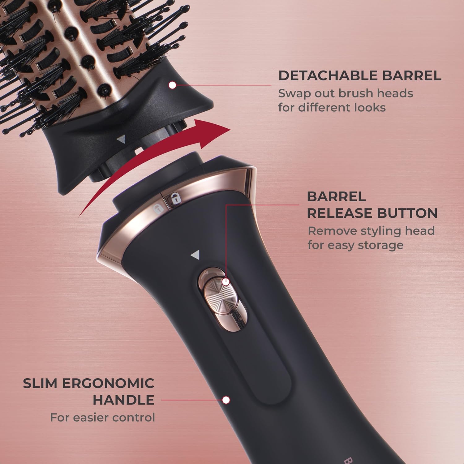 KISS Volume Boosting Hot Air Brush, Maximum Root 3X Ceramic Volumizer & Blow Dryer, One-Step Hair Dryer Brush & Hair Styler, Detachable Waterdrop Shaped Brush Head, Tangle-Free Bristles - Image 4