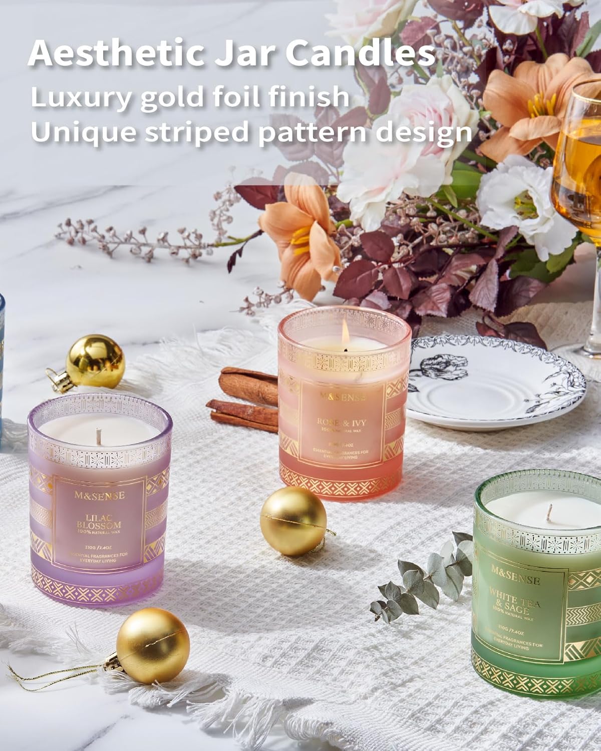 M&SENSE Vanilla Bean Soy Candle Set 7.4oz 45 Hour Burn Time Home Gift - Image 7
