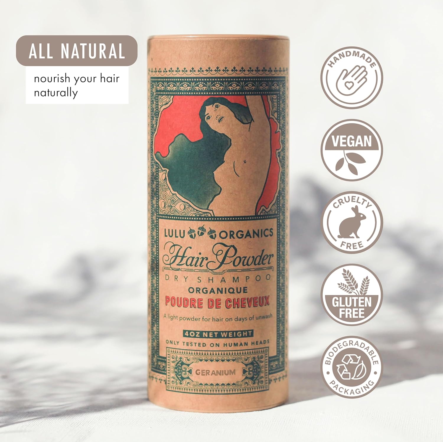 Non Aerosol Dry Shampoo Powder for Dark, Blonde and Oily Hair, All Natural Organic Hair and Body Powder, Paraben &Talc free No White Cast Synthetic Fragrance, Geranium - 4oz - Image 5