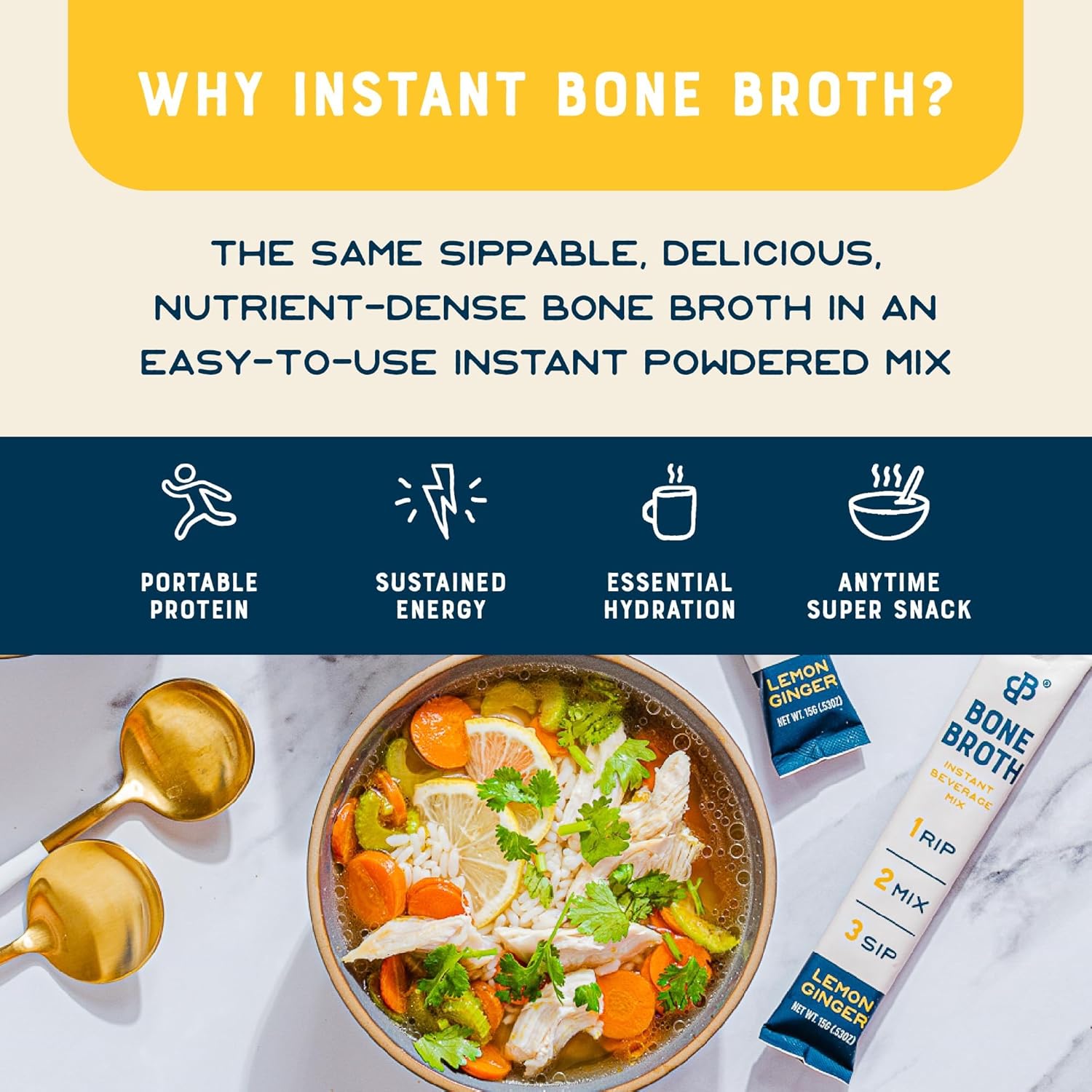 Bare Bones Instant Bone Broth Powder Mix Lemon Ginger 4 Pack Non-GMO Gluten-Free Dairy-Free - Image 7