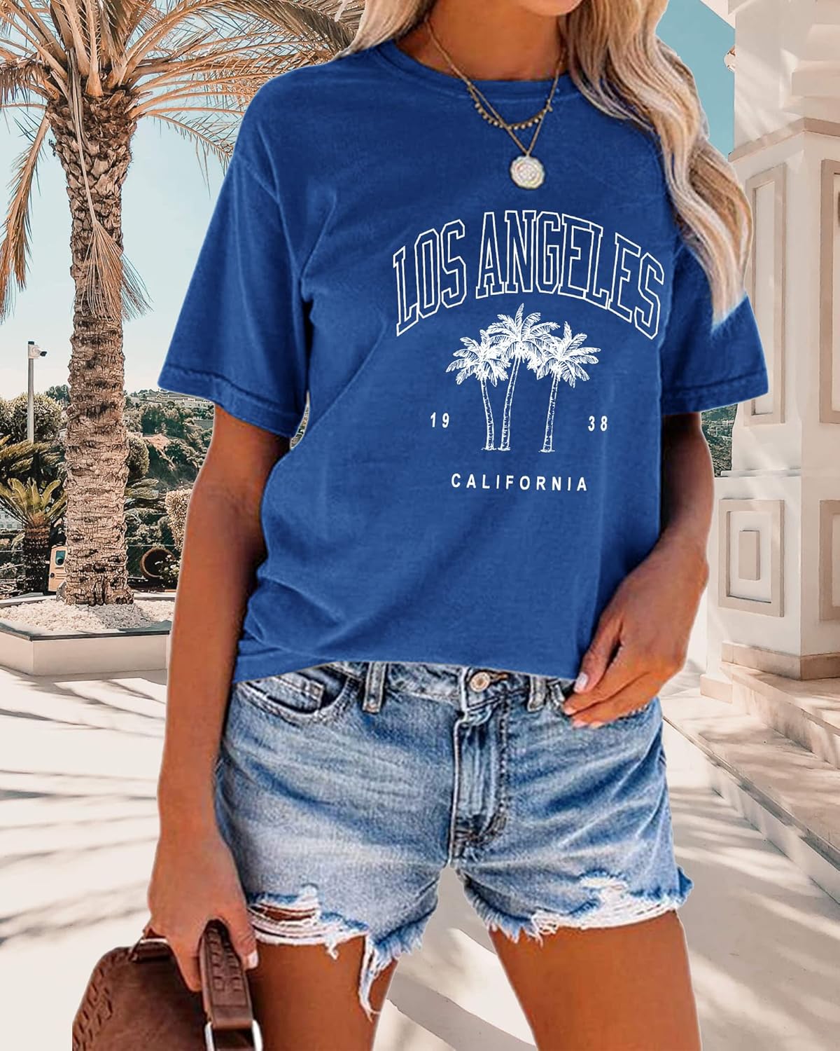 TAKEYAL Women Los Angeles Graphic T Shirts California Letter Print Short Sleeve Tee Loose Casual Tops - Image 2