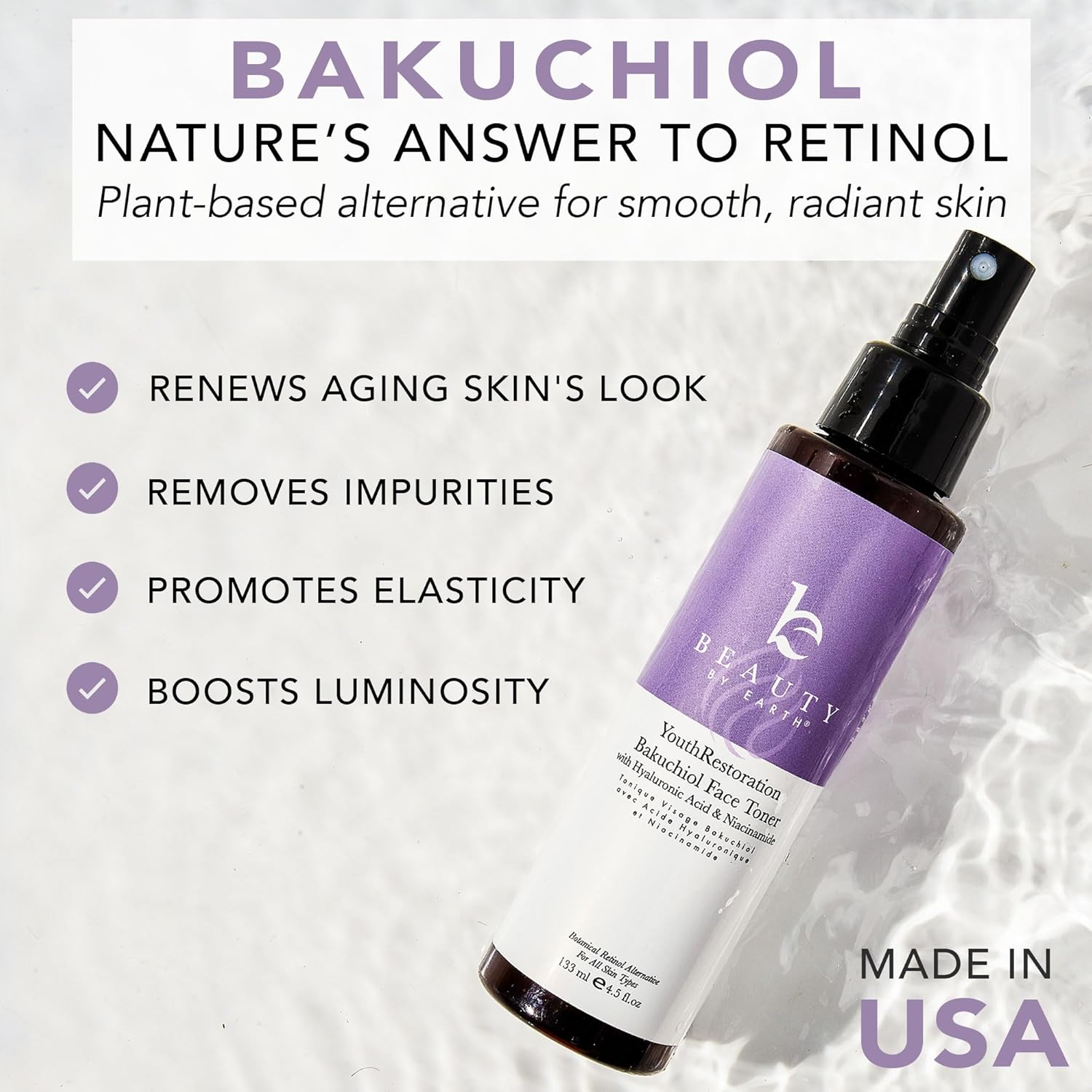 Bakuchiol Natural Organic Face Toner for Oily Acne Aging Skin Women Smoothes Lines Wrinkles 8oz - Image 3