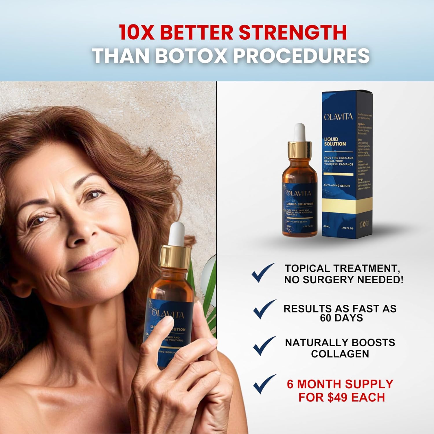 Original Olavita™ Liquid Solution Anti-Aging Face Serum – Reduces Fine Lines, Wrinkles & Dark Spots – Supports Collagen Production, Balances Oils & Improves Skin Elasticity for Radiant, Even Skin Tone - Image 5