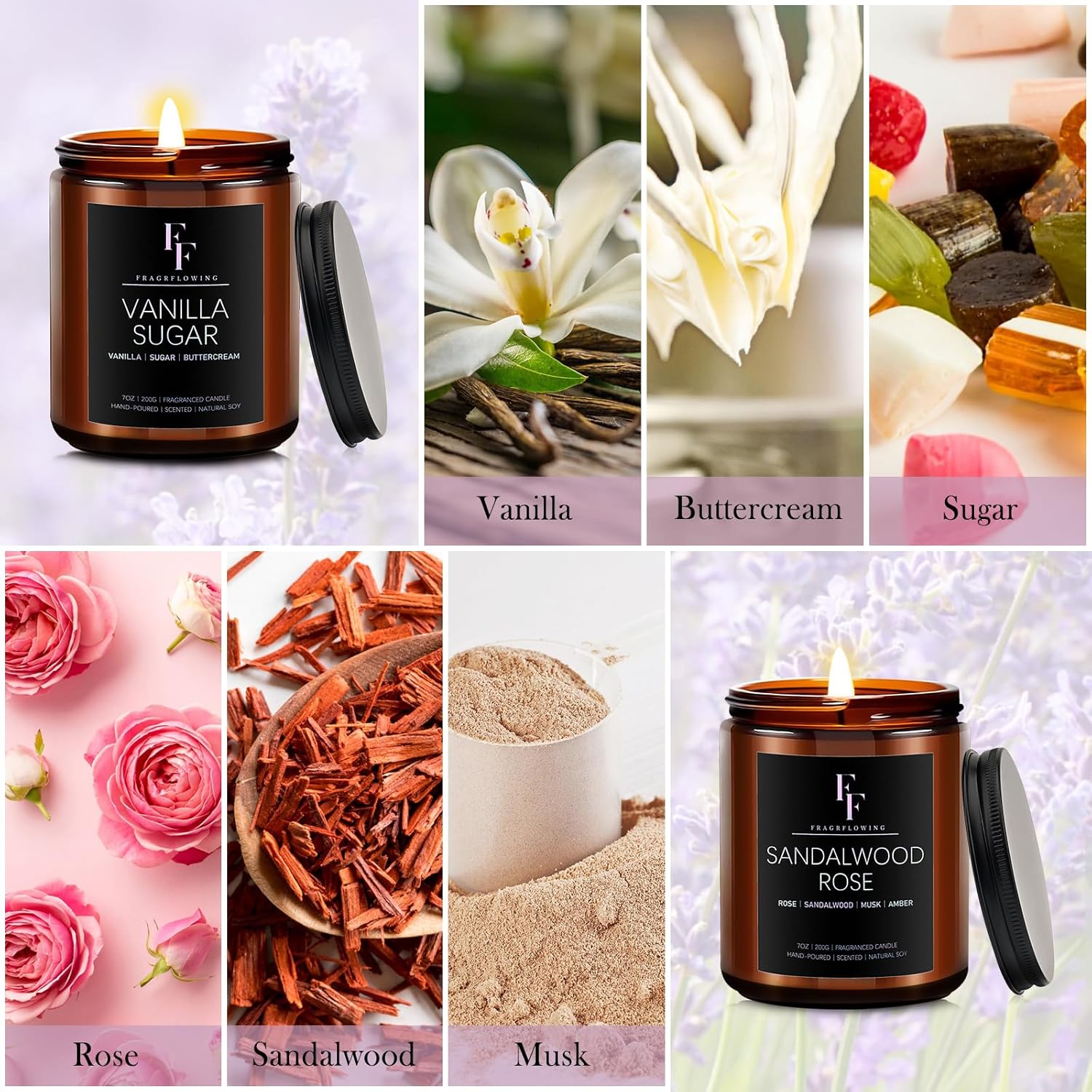 Scented Candles for Home Scented Aromatherapy Candles, 4 Pack 28 Oz Soy Wax Candle Gift Set for Women Men (Lemon Lavender/Vanilla Sugar/Sandalwood Rose/Moroccan Amber) - Image 3