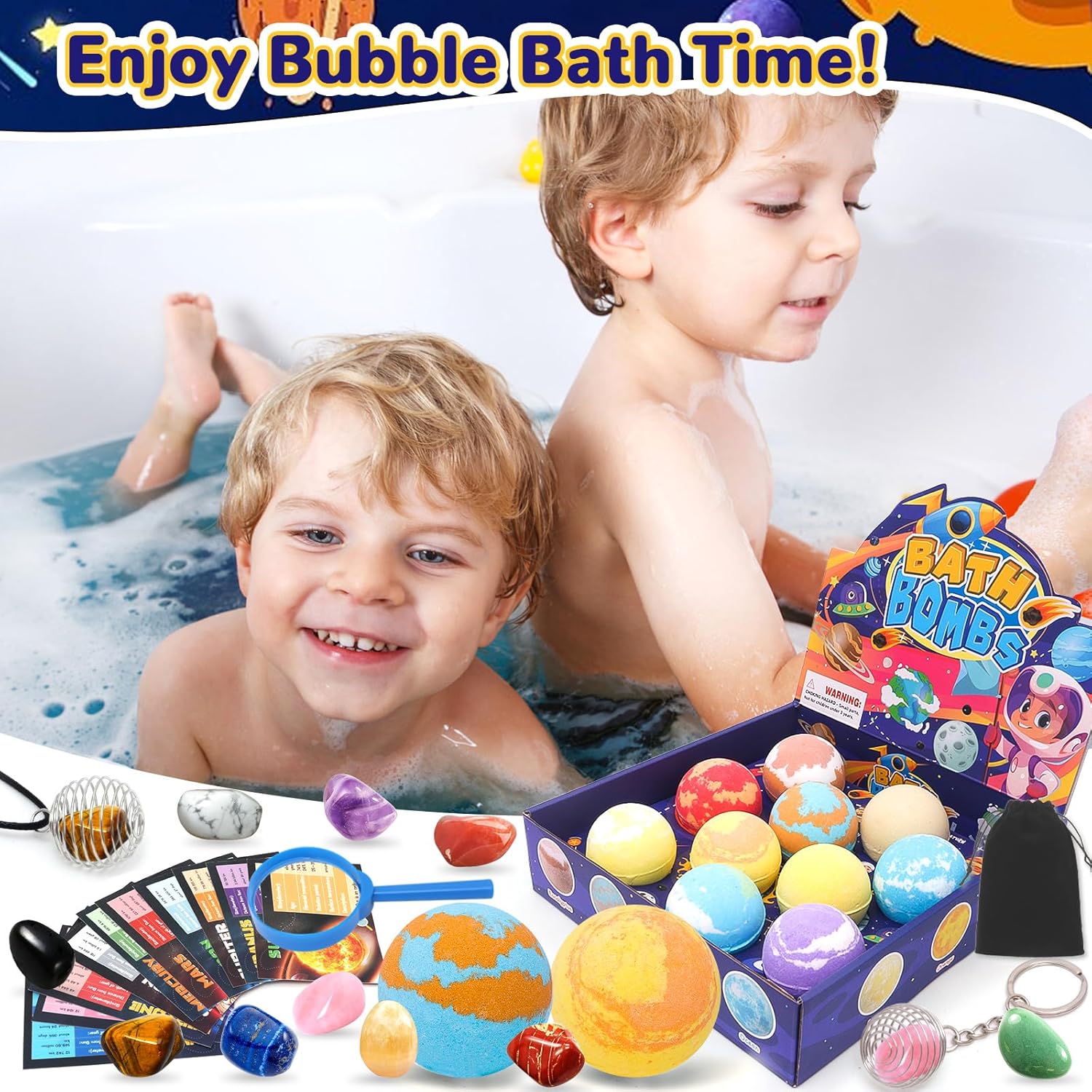 10 Pack Organic Galaxy Bath Bombs with Surprise Toys and Solar System Gemstones for Kids - Image 5