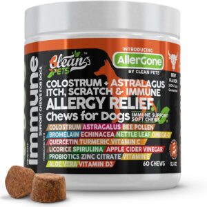 Dog Allergy Relief Chews | Itchy Skin Relief for Dogs | Colostrum Astralagus Omega 3 Bee Pollen Bromelain Echinacea Nettle Leaf Quercetin Licorice Root Spirulina ACV Immune - Pack of 1