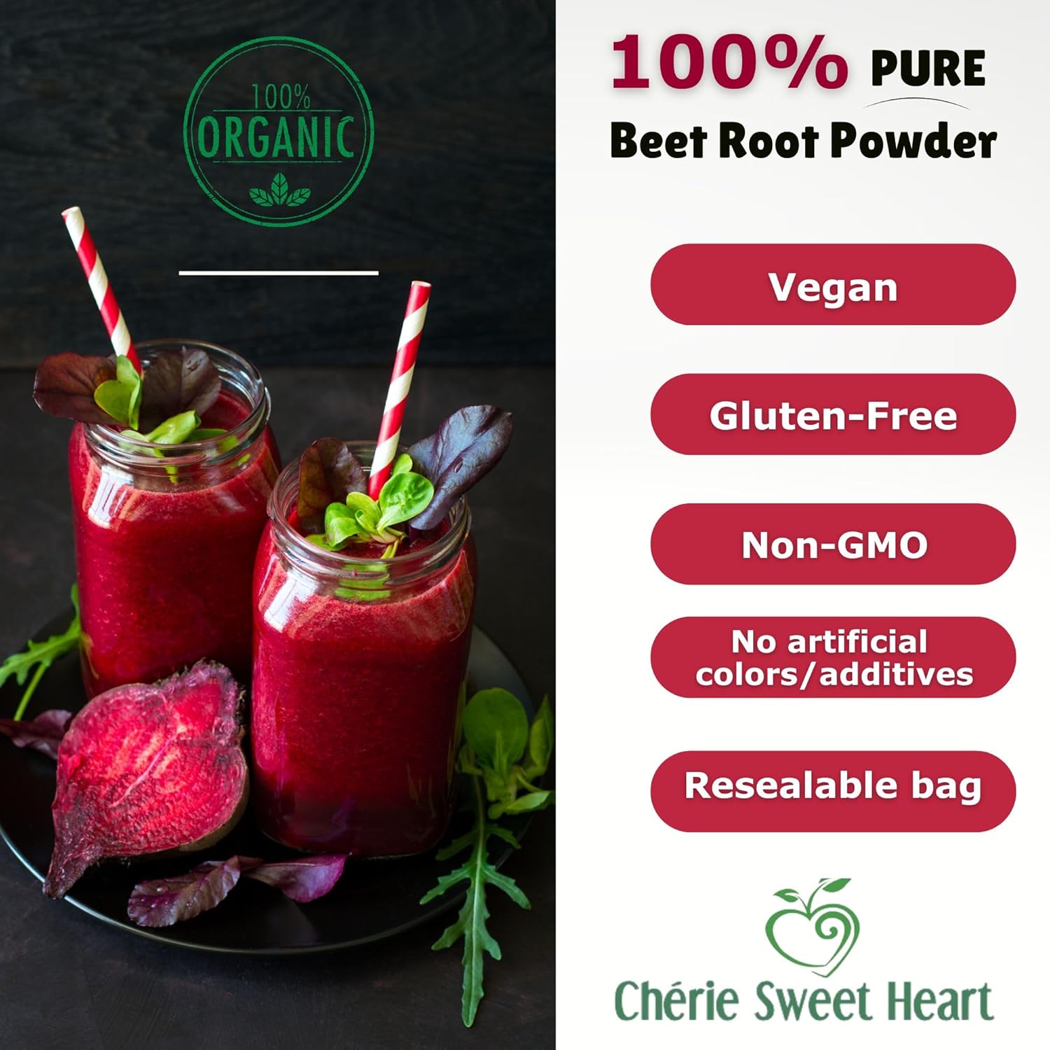 Chérie Sweet Heart Organic Beet Root Powder 1 LB Raw Non-GMO Vegan Gluten-Free - Image 4