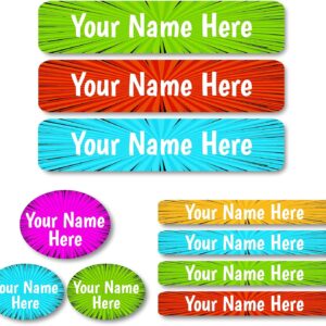 Lovable Labels Personalized Labels for Kids (85 Labels/Pack) - 3 Label Sizes Waterproof Dishwasher Safe Peel & Stick Labels for School Supplies Daycare Camp Clothing Bottles (Warriors)