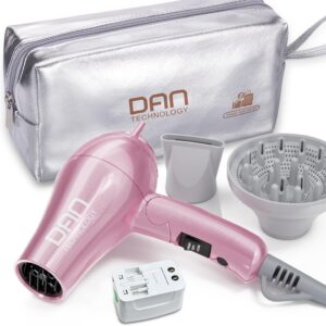 DAN Auto Dual Voltage Hair Dryer,Hair Blow Dryer,Compact Folding Blower,Small hairdryer with Diffuser & Concentrator,Portable Dryer with Multi-Function Plug Adapter,Travel hairdryers for Women