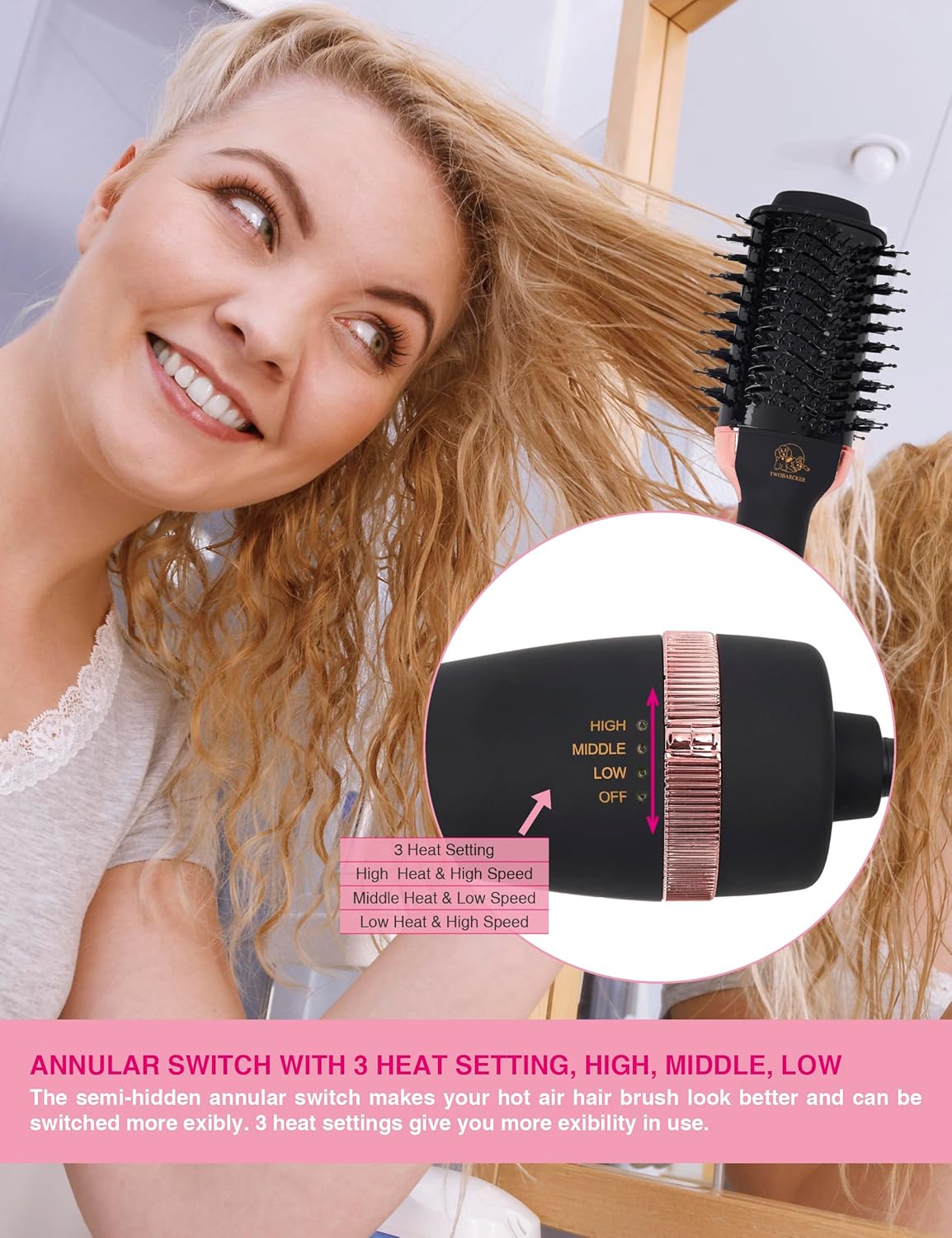 Hair Dryer Brush Blow Dryer Brush in One, 4 in 1 Ionic Hair Dryer and Styler Volumizer with Oval Titanium Barrel, Hot Air Straightener for Smooth Frizz-Free Blowout - Image 5