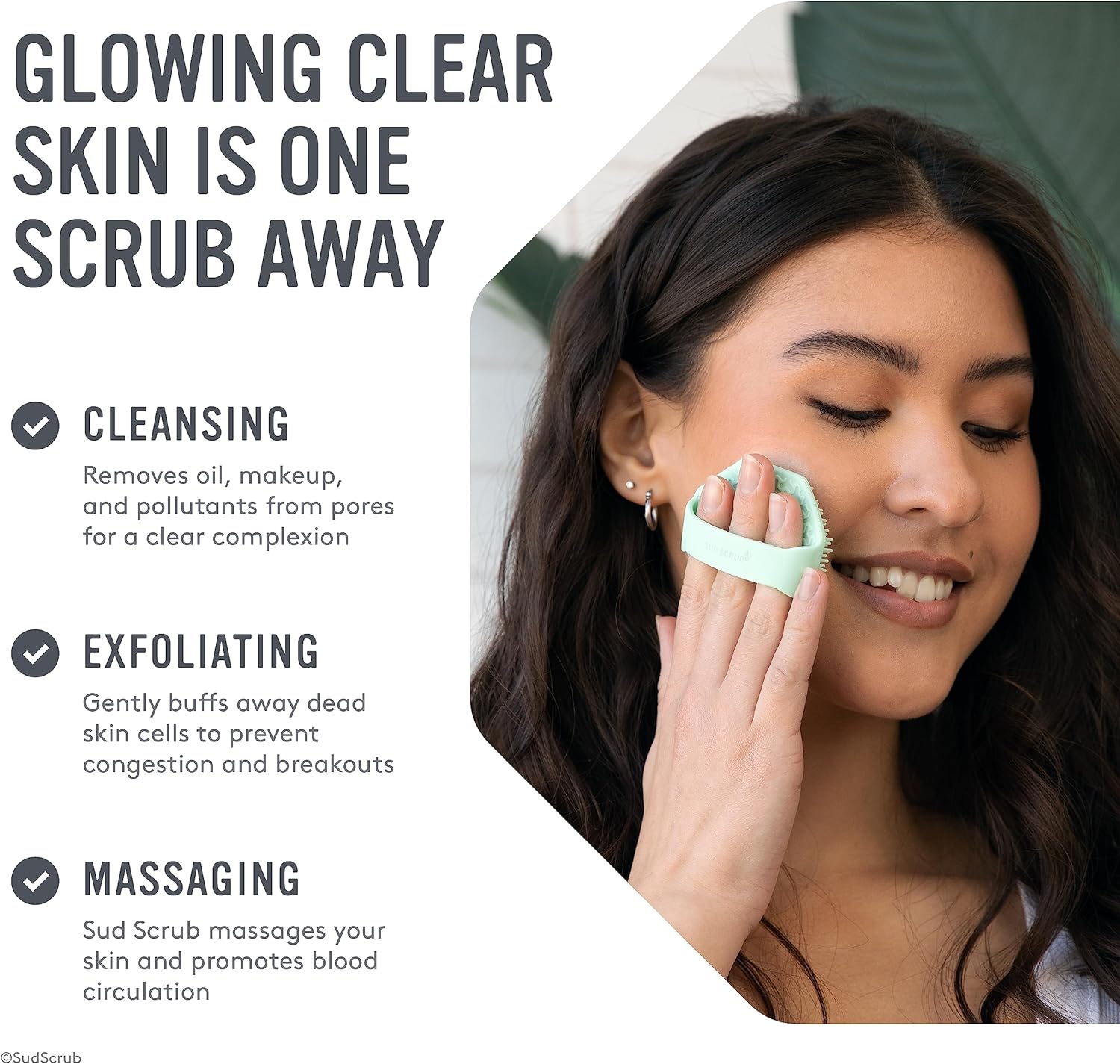 Sud Scrub® Antimicrobial Silicone Face Scrubber, 1 Pack, Gentle Face Exfoliator for Sensitive Skin, Eco Friendly Facial Cleansing Brush, Exfoliating Face Brush for Men and Women (Charcoal) - Image 3