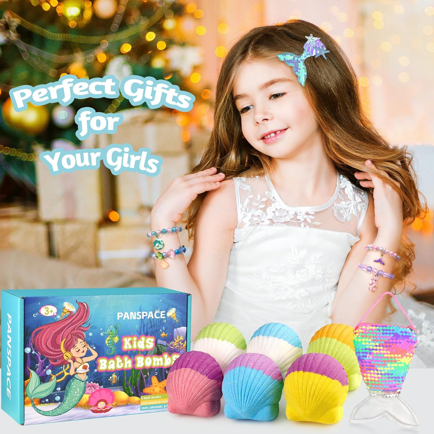 Bath Bombs for Kids with Surprise Inside, 6 PCS Natural Organic Bath Bombs for Girls & Toddlers Aged 3-12, Kids Bath Bombs Gift Set with Mermaid Bracelets Hair Clip Jewelry for Birthday Christmas - Image 6
