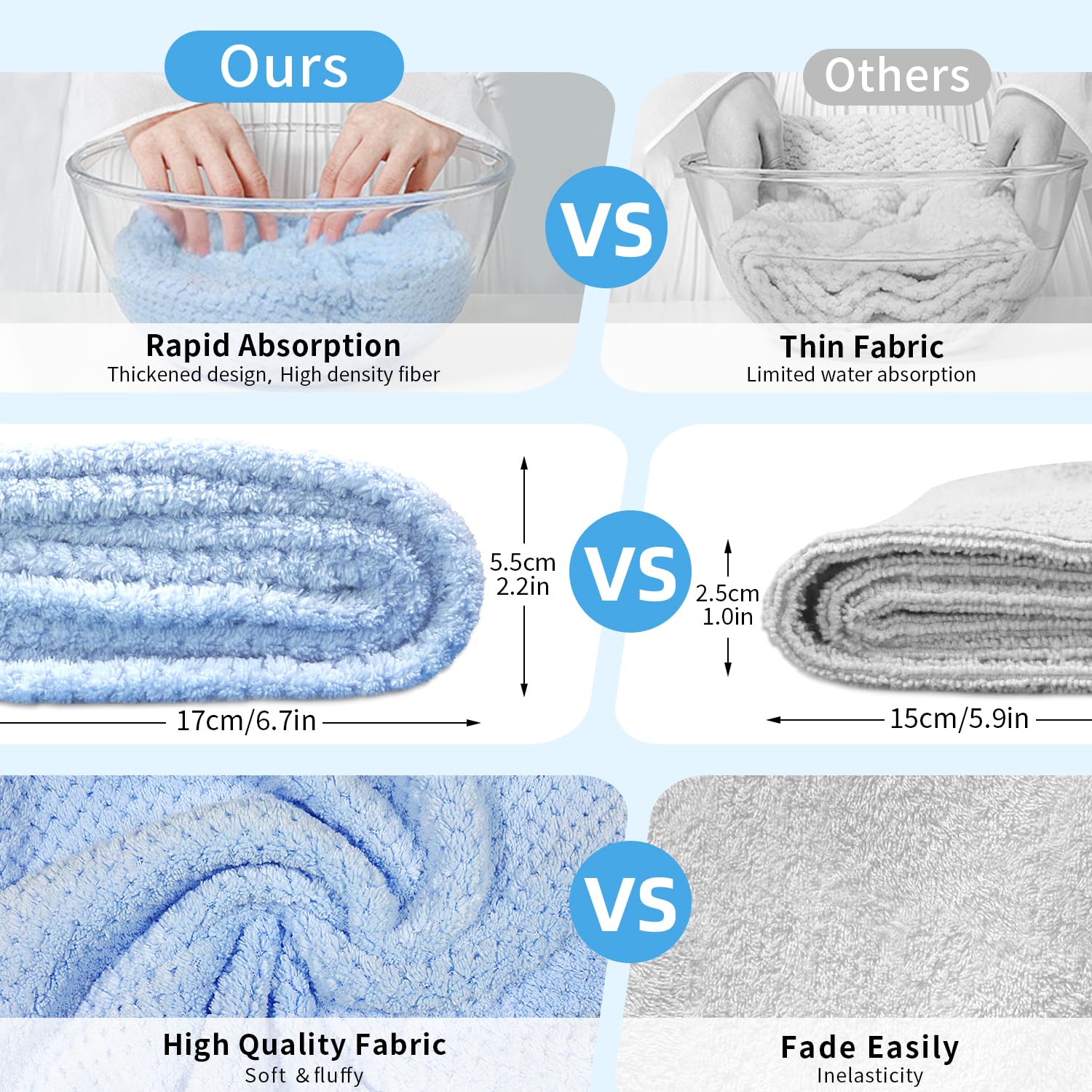 3 Pack Microfiber Hair Towel Wraps for Women, 25.4"x9.8" Quick Dry Super Absorbent Set - Image 2