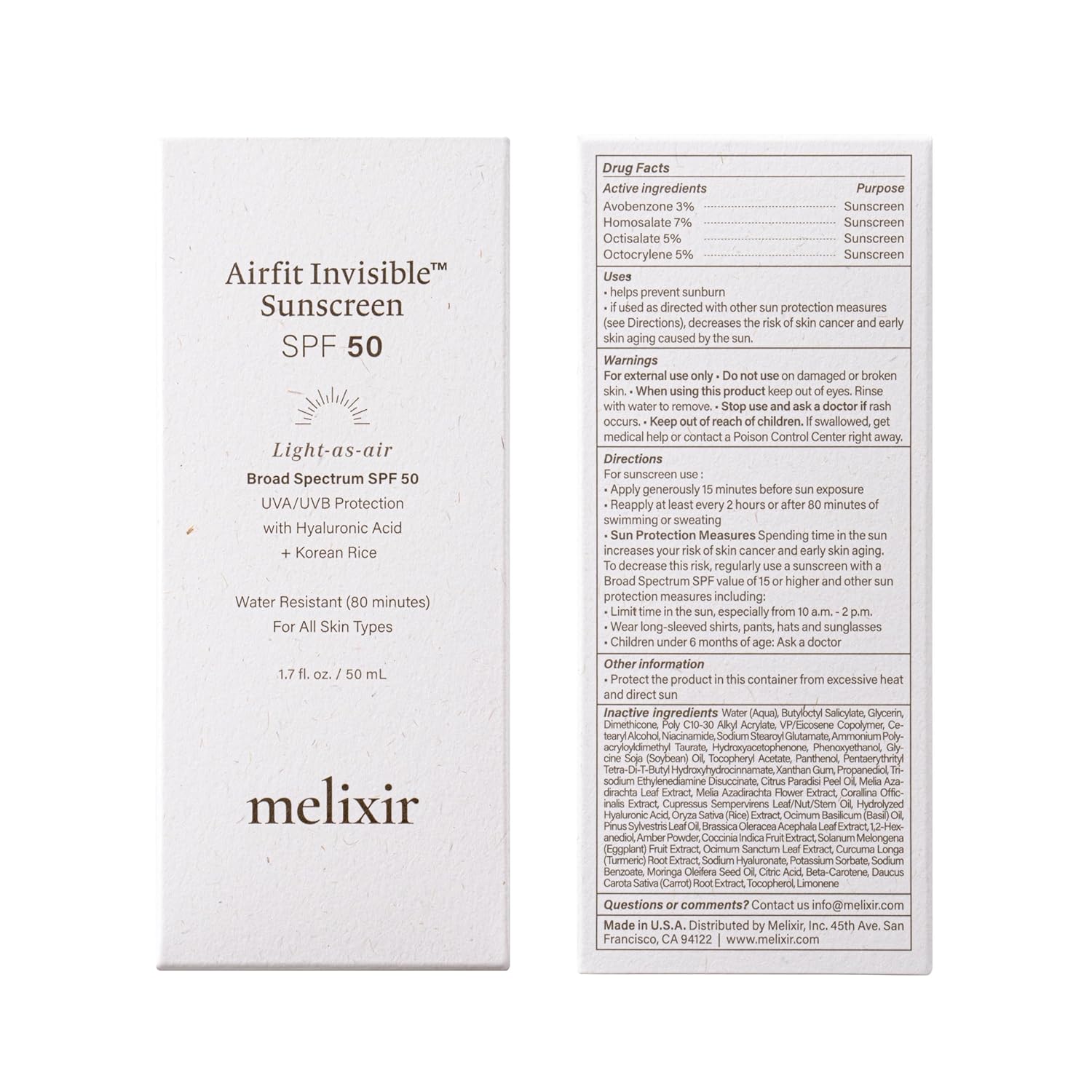 Melixir Airfit Invisible™ Sunscreen SPF 50, Broad Spectrum Korean Rice Sunscreen for Face, Hyaluronic Acid, Moisturizing Daily Protection for Sensitive Skin, No White Cast, Waterproof (1.7fl.oz./50ml) - Image 6