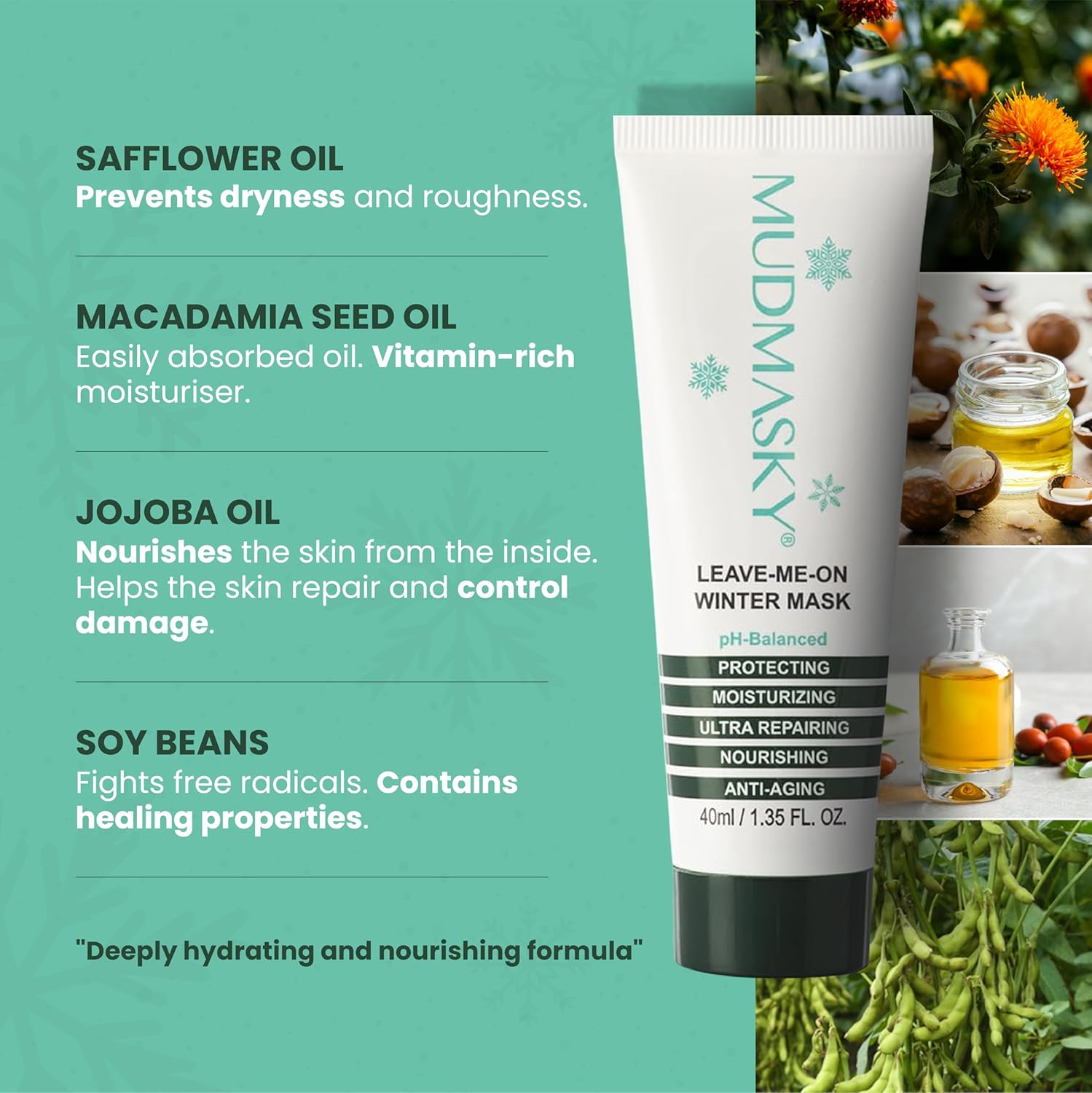 Mudmasky Leave-On Winter Mask 1.35 oz Dry Skin Lavender Scent Moisturizer - Image 3
