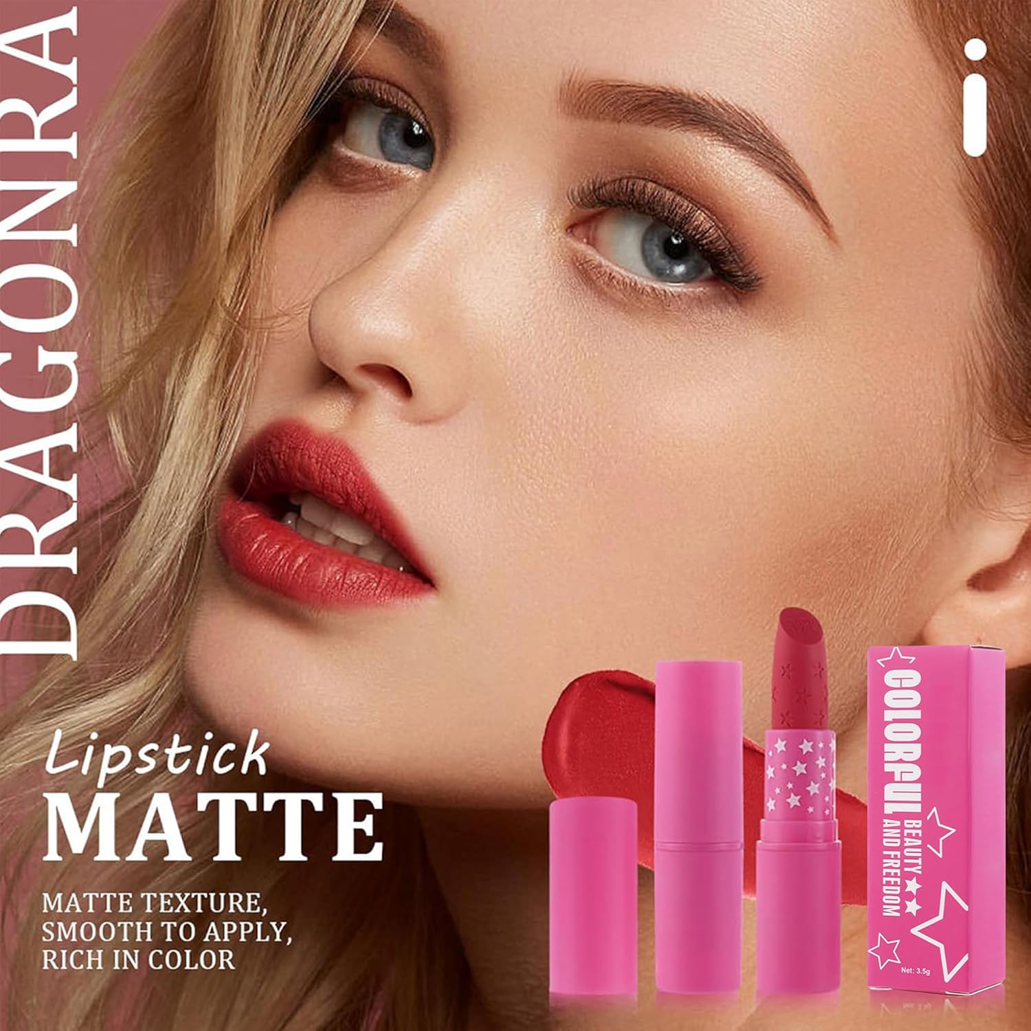 Matte Waterproof Lipstick #01 Light Pink, Long Lasting Hydrating Creamy Formula for Women - Image 2