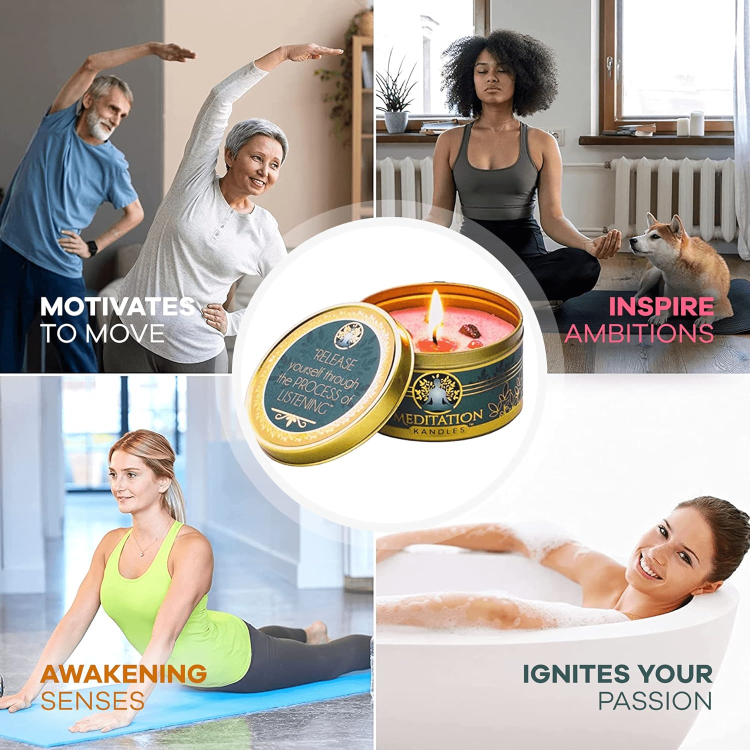Majest Zen 4 Pack Natural Aromatherapy Meditation Candles with Crystals for Gifts - Image 3