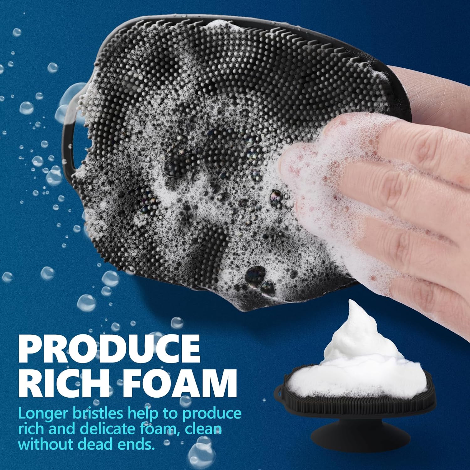 Soft Silicone Body Scrubber, Gentle Like a Hand Exfoliating Your Skin and Build Up Lather Easily, Back Large Suction Cup Easy to Store, Long-Lasting & Deep Clean (Black) - Image 8