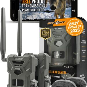 SPYPOINT Flex-M Twin Pack Cellular Trail Cameras - Best Hunting Accessories, No WiFi Needed, GPS, Night Vision, Dual-Sim LTE, IP65 Water-Resistant Game Camera, 28MP Photos, 720p Videos + Sound (2)